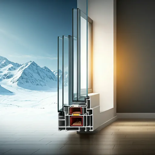 Technical cross-section diagram of a multi-chambered window frame