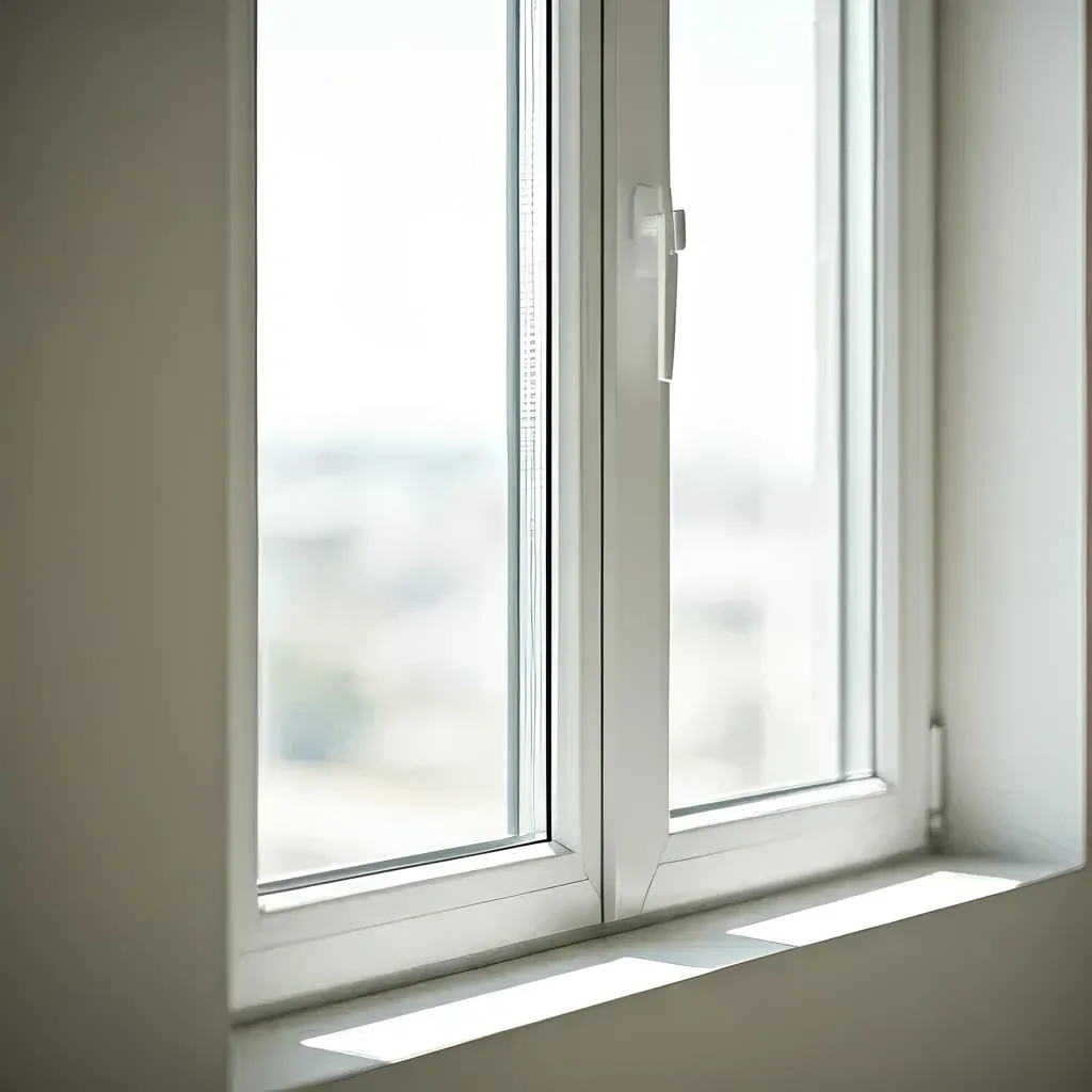 Close-up of a white double-hung window in a modern interior