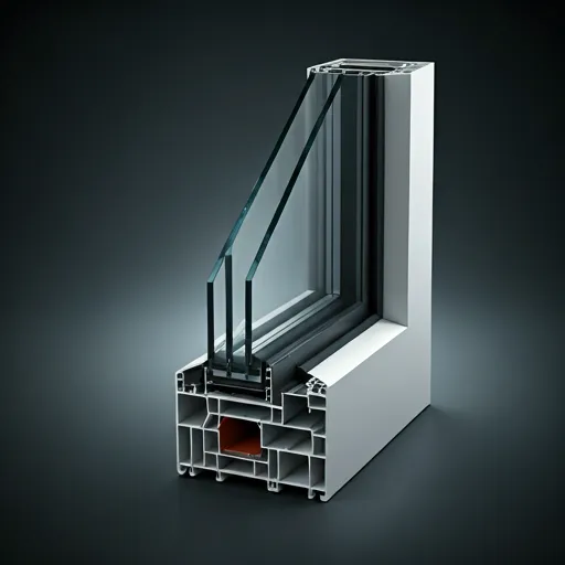 Studio photograph of a multi-chambered window frame cross-section